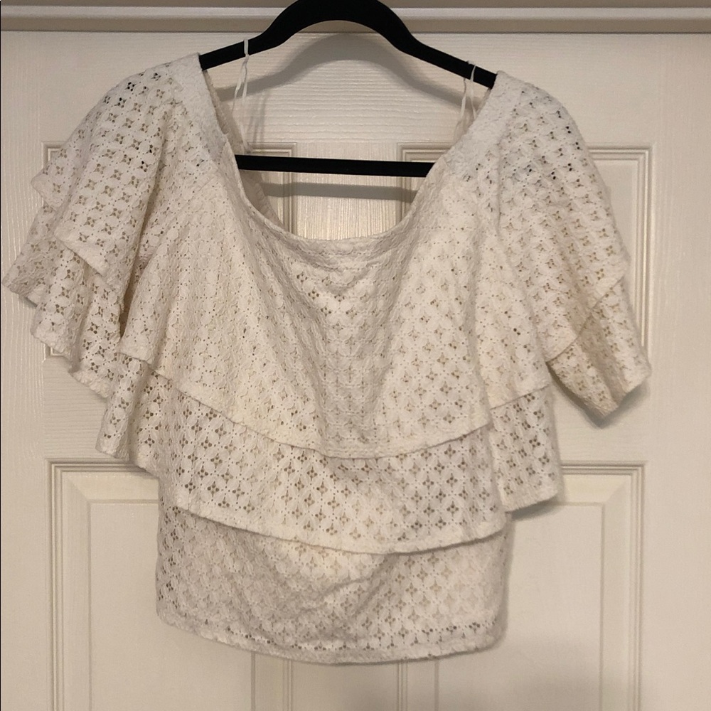 Banana Republic Ivory Lace Layered Ruffle Blouse Boho Size S